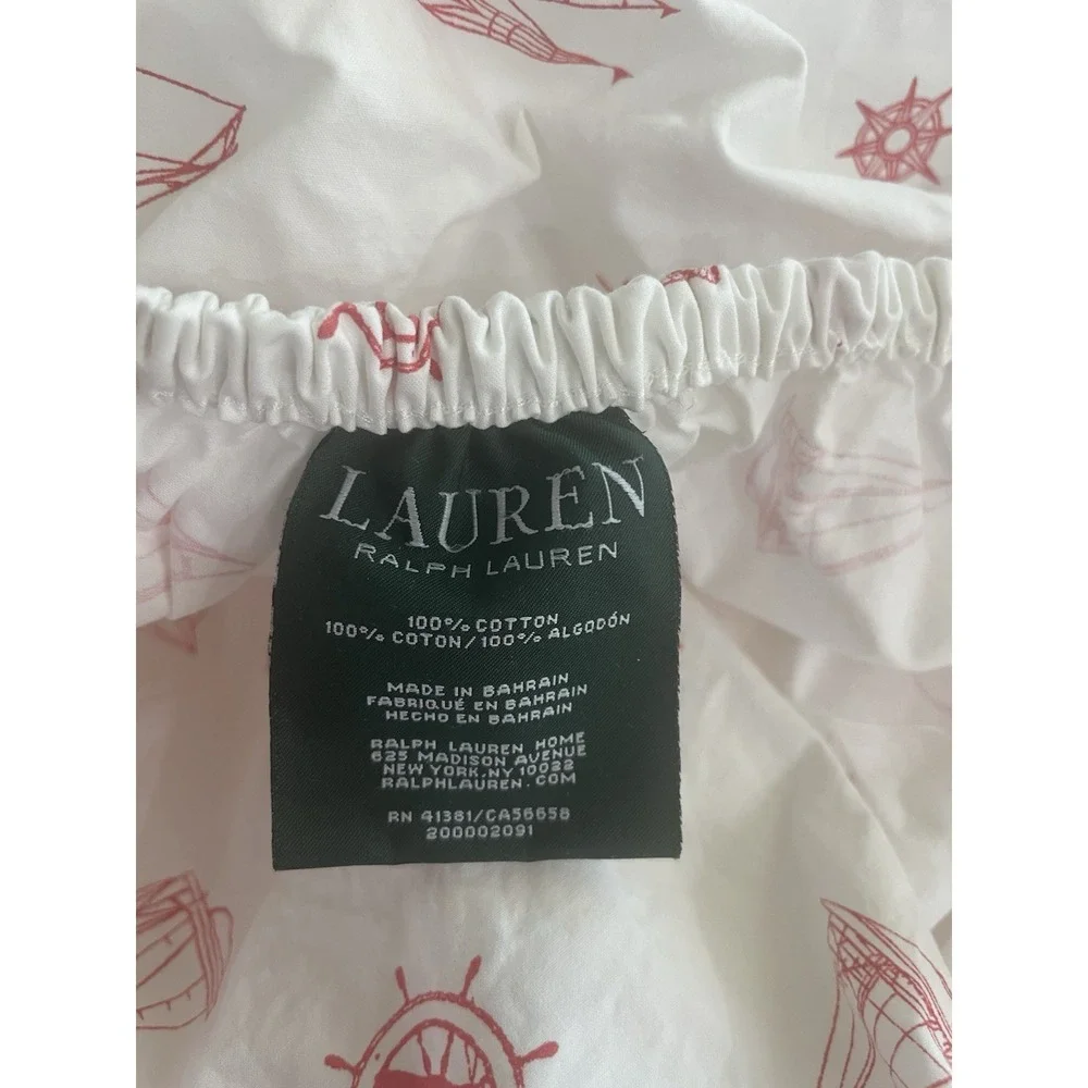 Ralph Lauren Red White Sailboat Nautical 3 Pc TWIN Sheet Set‎ Flat Fitted Case